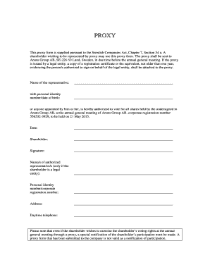 This proxy form is supplied pursuant to the Swedish Companies Act, Chapter 7, Section 54 a