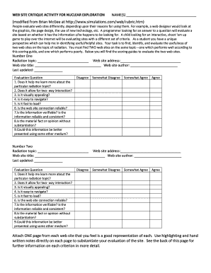 Web Site Critique Activity for Nuclear Exploration