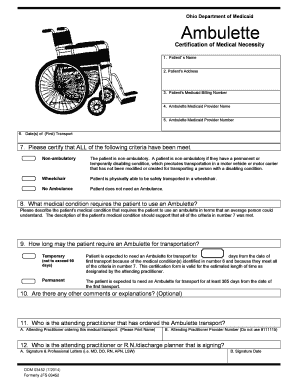 Ohio Ambulette Certification of Medical Necessity