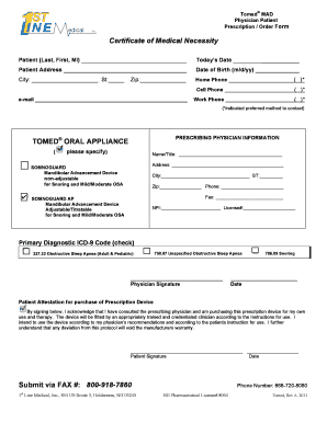 Tomed MAD Physician Patient Prescription Order Form