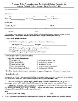 Physician Order for Lumbar Orthosis