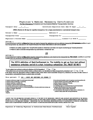 Physician's Medical Necessity Certification