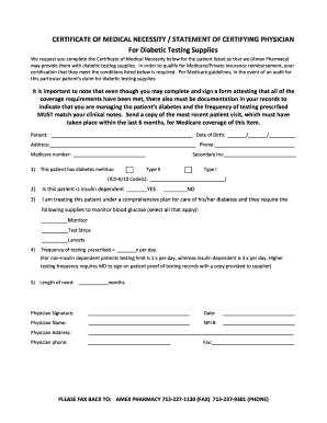Certificate of Medical Necessity for Diabetic Testing Supplies