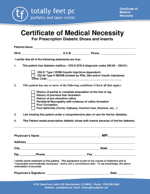 Certificate of Medical Necessity for Diabetic Shoes