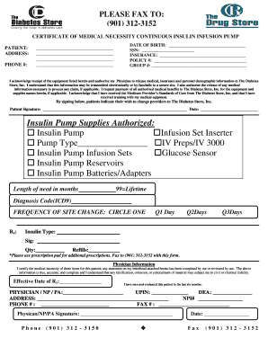Certificate of Medical Necessity for Insulin Pump