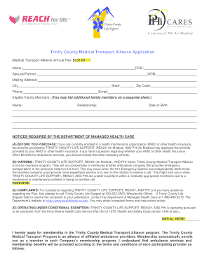 Trinity County Medical Transport Alliance Application