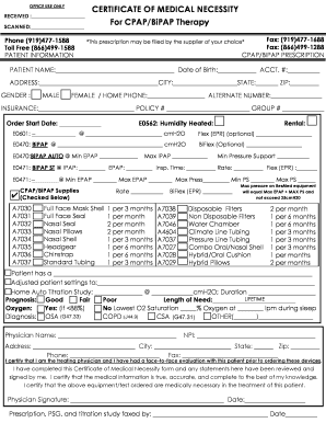 Certificate of Medical Necessity for CPAP/BiPAP Therapy