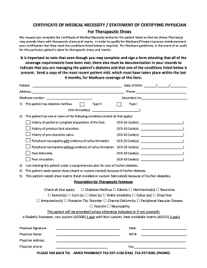 Certificate of Medical Necessity for Therapeutic Shoes