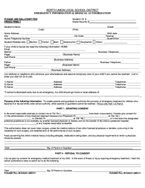 Emergency Information & Medical Authorization Form