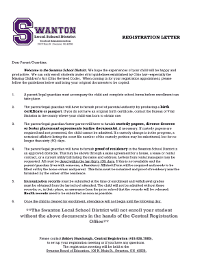 Ohio Student Registration Letter and Forms