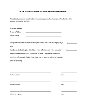 Notice to Purchaser Addendum to Sales Contract