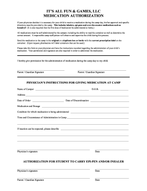 Medication Authorization Form