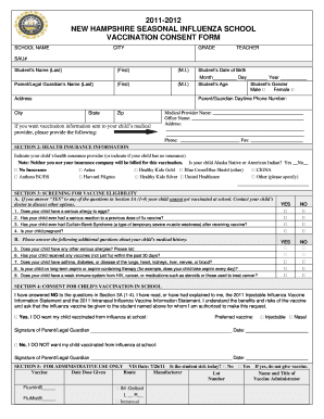 New Hampshire Seasonal Influenza School Vaccination Consent Form