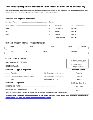 Harris County Inspection Notification Form