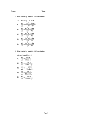 Implicit Differentiation Exam