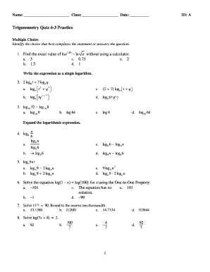 Trigonometry Quiz 4-3 Practice