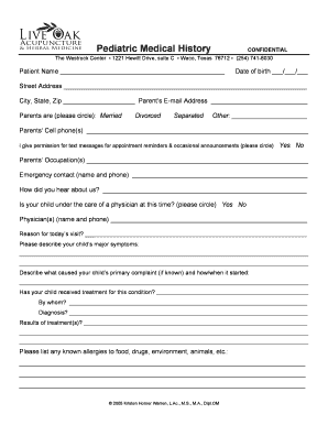 Pediatric Medical History Form