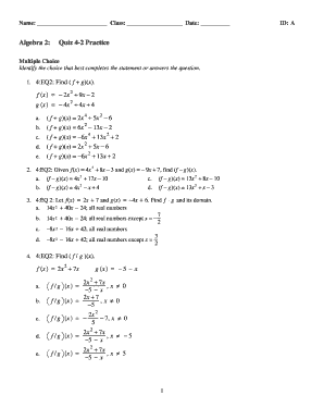 Algebra 2 Quiz 4-2 Practice