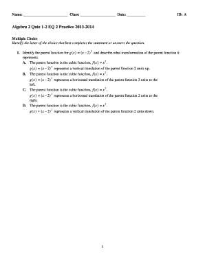 Algebra 2 Quiz 1-2 EQ 2 Practice