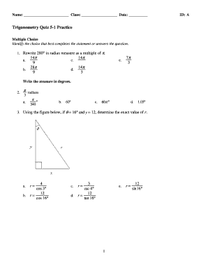 Trigonometry Quiz 5-1 Practice