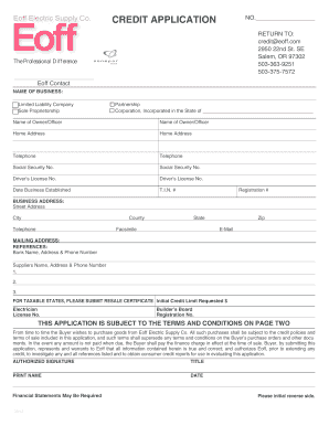 Eoff Electric Supply Co Credit Application