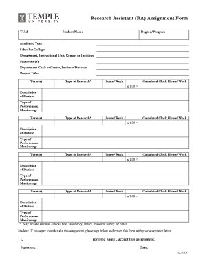 Research Assistant Assignment Form