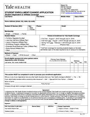Yale Student Enrollment Change Application