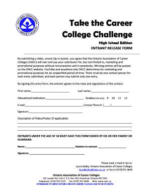 Ontario Career College Challenge Entrant Release Form