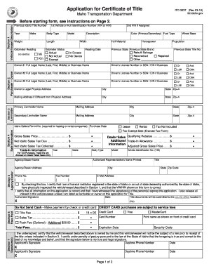 Vehicle Services. Application for Certificate of Title