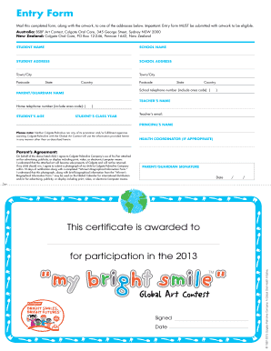 Colgate Bright Smile Art Contest Entry Form