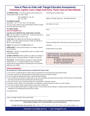 Triangle Education Assessments Order Form