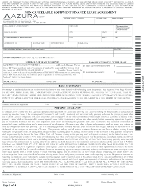 Non-Cancelable Equipment Finance Lease Agreement