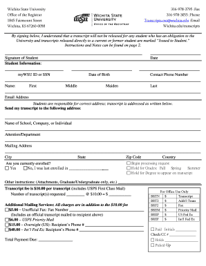 Wichita State University Transcript Request Form