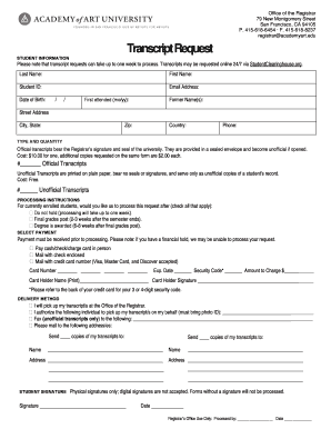 Academy of Art University Transcript Request Form