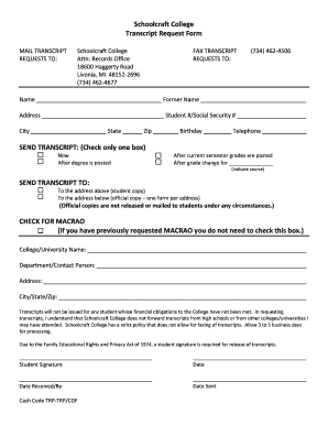 Schoolcraft College Transcript Request Form