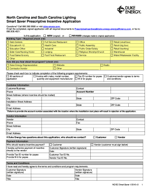 North Carolina and South Carolina Lighting Smart Saver Prescriptive Incentive Application