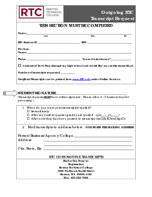 Renton Technical College Transcript Request Form