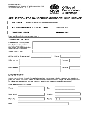 Application for Dangerous Goods Vehicle Licence