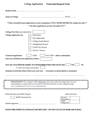 College Application Transcript Request Form