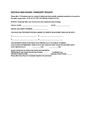 High School Transcript Request Form