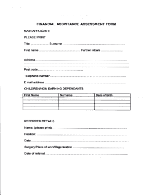 Financial Assistance Assessment Form