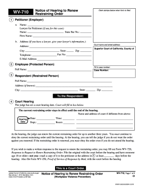 Notice of Hearing to Renew Restraining Order