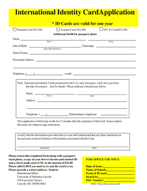 International Student Identity Card Application