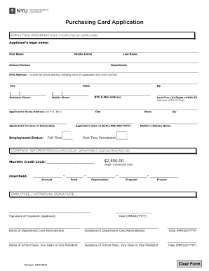New York University Purchasing Card Application