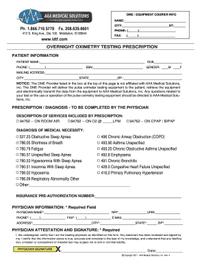 Overnight Oximetry Testing Prescription Form