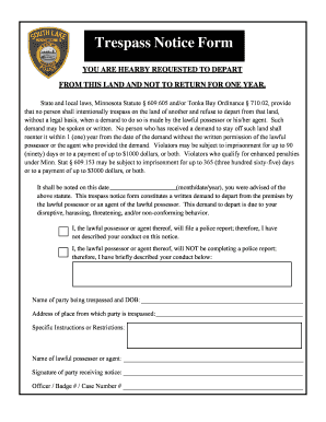 Trespass Notice Form