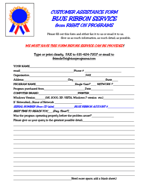 Customer Assistance Form