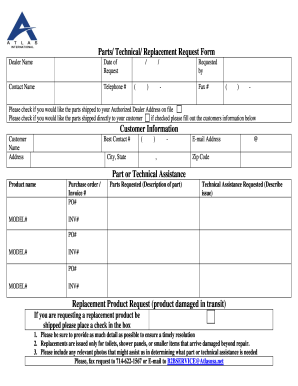 Parts and Technical Replacement Request Form