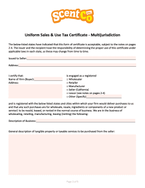 Uniform Sales & Use Tax Certificate