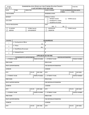 US Courts Case Information Record